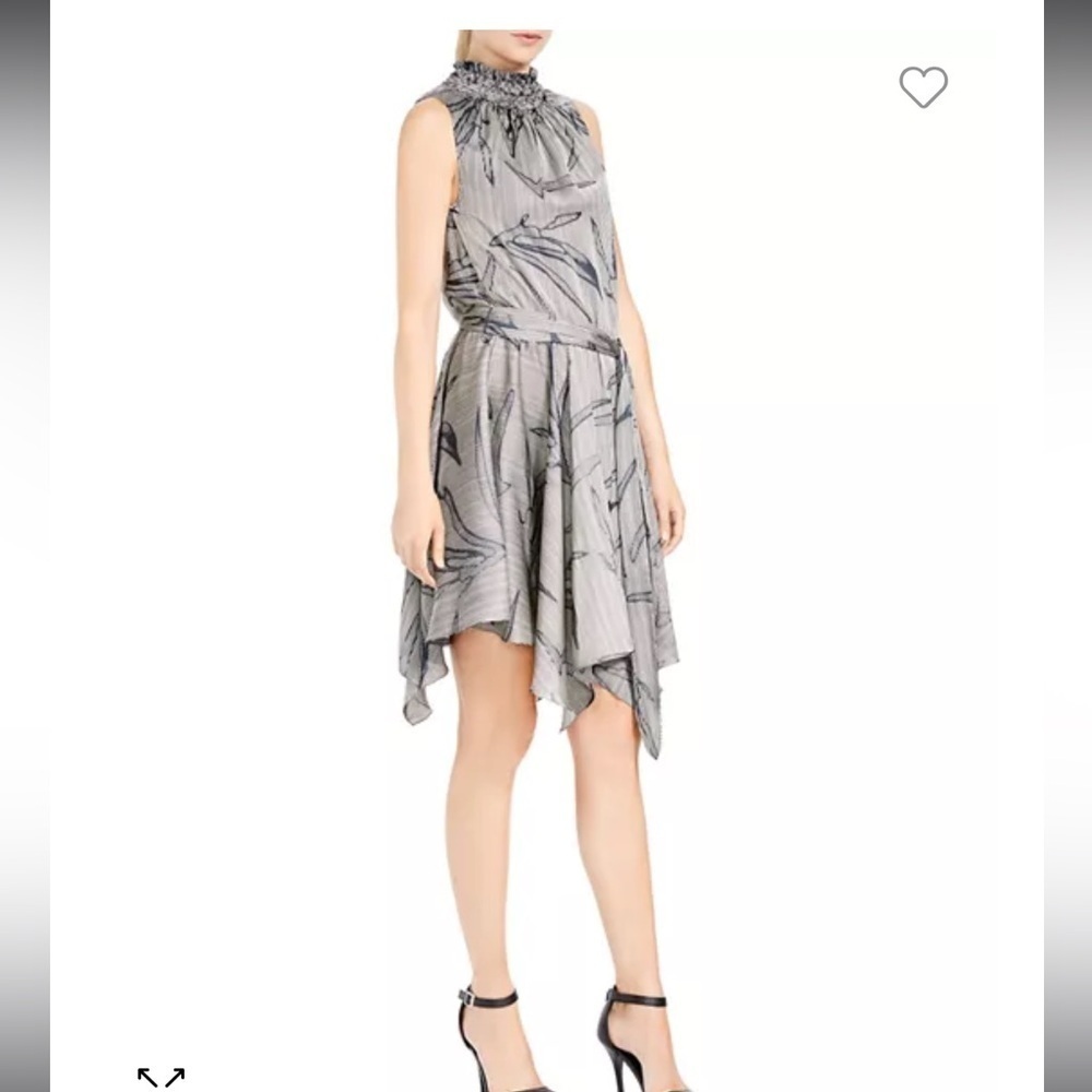 HALSTON HERITAGE Sleeveless Printed Mock-Neck Dress Stone/Steel Blue Sz 10